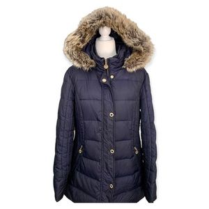 Anne Klein Real Down Puffer Coat Detachable Faux Fur Hood size Large Like New